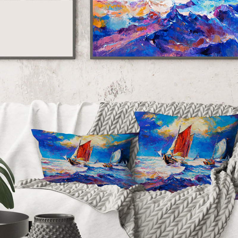 Housse de coussin rectangulaire Sailship on the Ocean Waves pendant le coucher du soleil