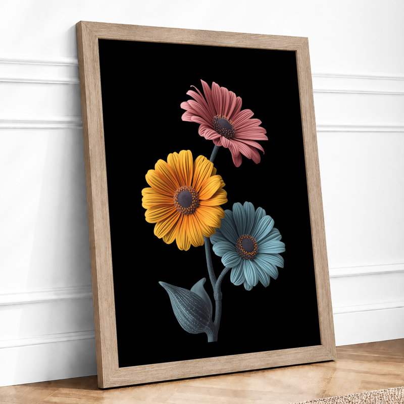 Three Gerbera Blooms Botanical - Framed Print, Oak, A4 - 29.7 x 21.0 cm