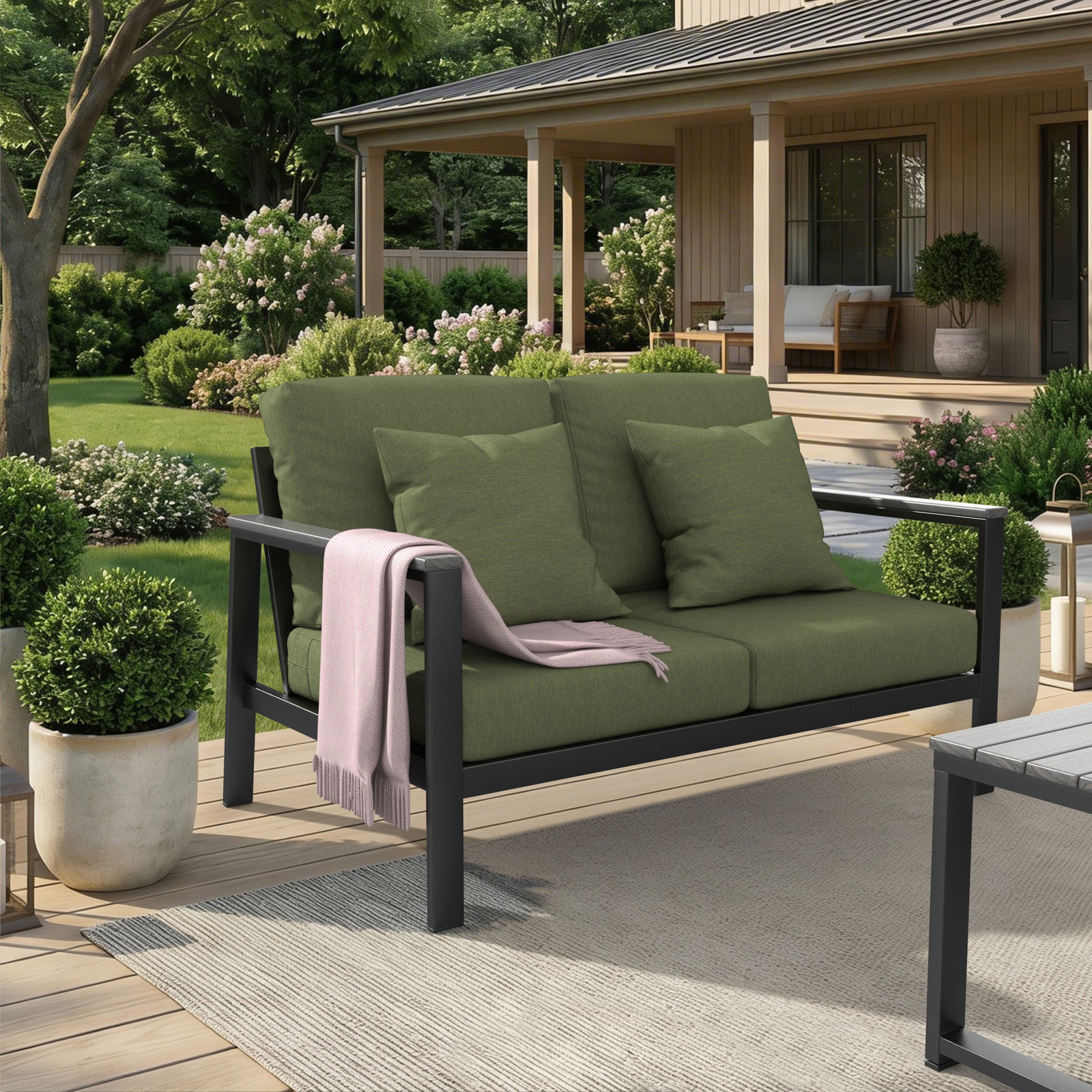 Townsend 55" Sunbrella® Patio Loveseat, Sunbrella Clockout Cloud, Gray