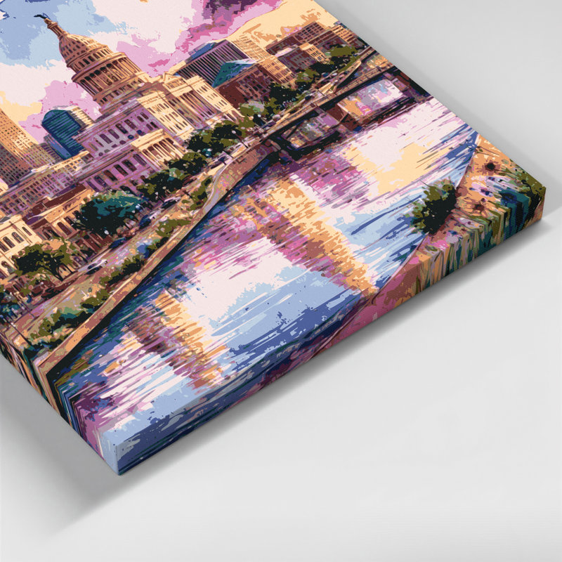 Cities Austin TX Beige Canvas Wall Art, 8" H x 8" W