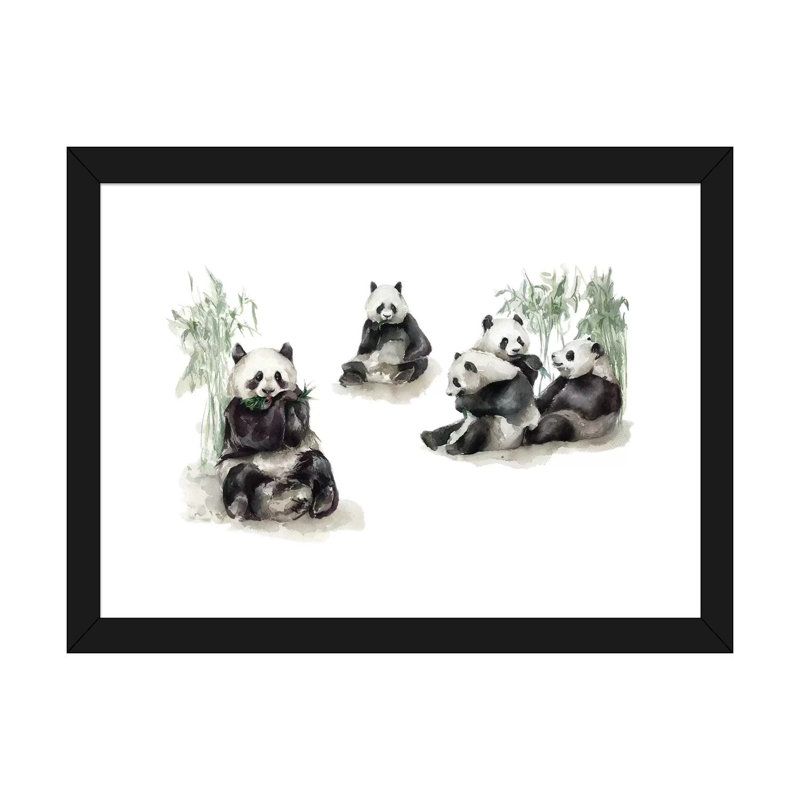 Pandas, H 24 po x l 32 po x P 1 po, Papier encadré noir