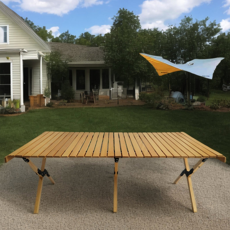 Table pliante en bois de hêtre naturel - multifonctionnelle pour le camping, le pique-nique, la basse-cour, les voyages, le barbecue, la fête à la maison et la salle polyvalente