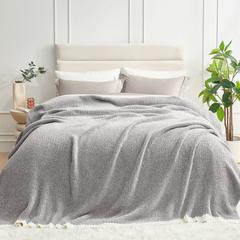  Jeté tricoté réversible Heather Knit, Gris, L 60 po x l 50 po