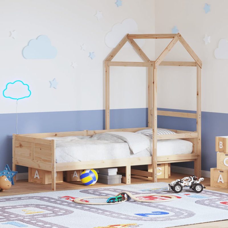 Day Bed With Roof Without Mattress Solid Wood, 120cm H x 203.5cm W, Natural