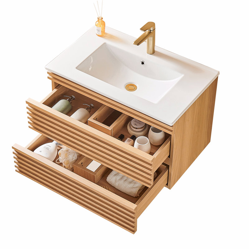 Meuble-lavabo mural simple et flottant 30 po avec lavabo en céramique