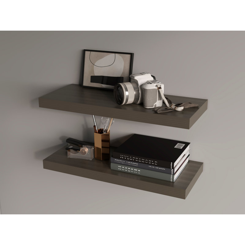 Iva Floating Shelf in Melamine x2,Smokey Oak, 1.5" H x 31.5" W x 9.8" D, Brown Wood