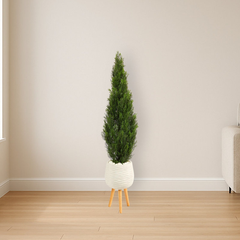 Cedar Artificial Tree in White Planter with Stand