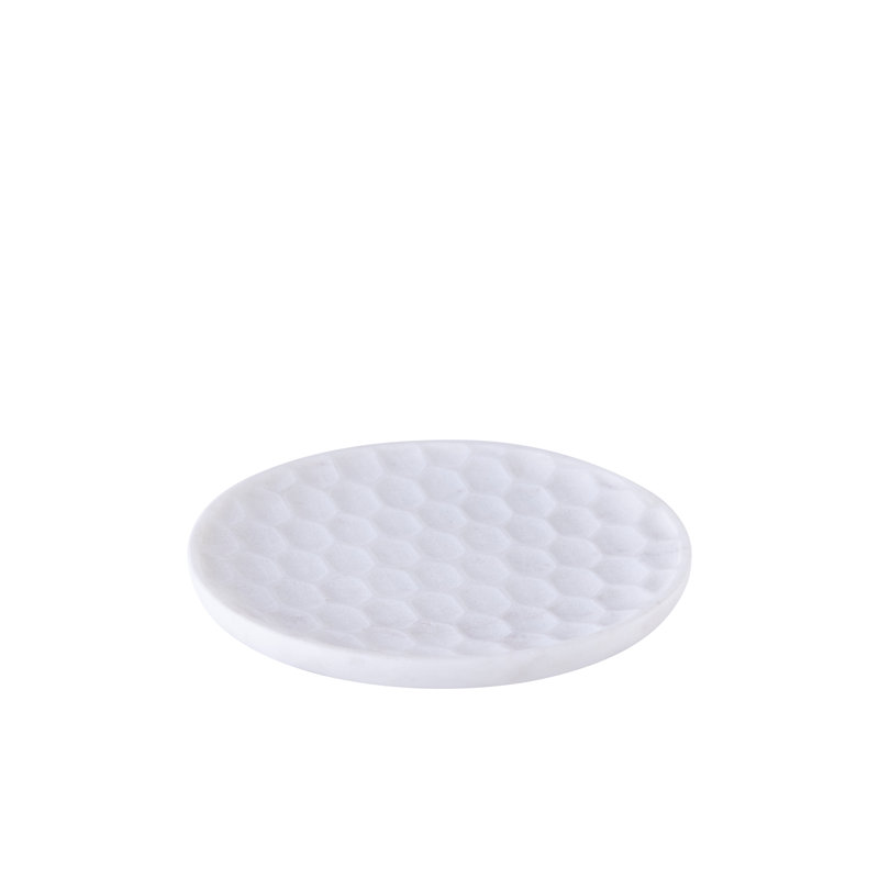 Plateau rond moyen en marbre blanc, H 1 po x l 6 po x P 6 po