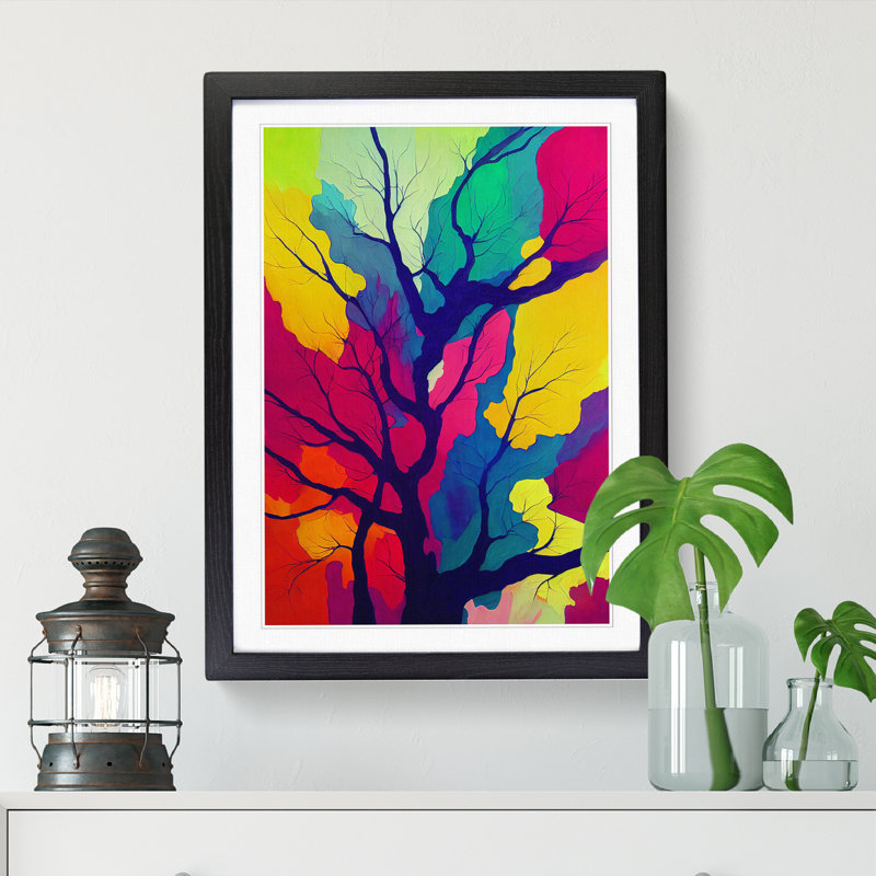 FRM-V0523-1010X Forest Paint Pouring - Single Picture Frame Print, 64cm H x 46cm W x 2cm D, Black Framed