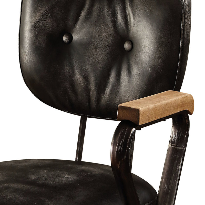 Chaise de bureau en cuir noir rétro avec pivot pour une utilisation productive - garniture cloutée, cuir 5 niveaux