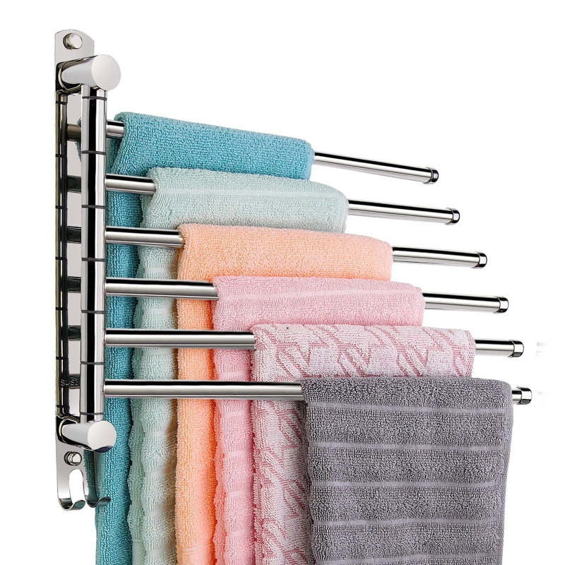 Porte-serviettes rotatif à 6 bras, porte-serviettes pivotant à 180 °, Argent