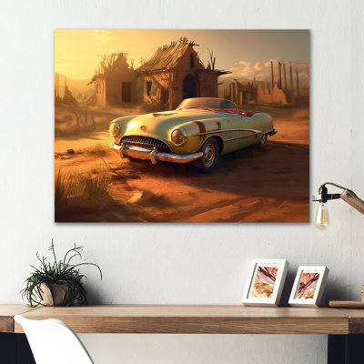 Vintage Car At The Barn - Retro Car, impression d'art mural en métal