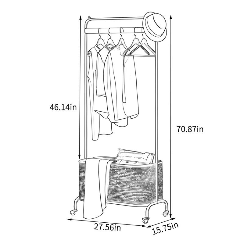 Rotating Coat Rack with Basket & Storage