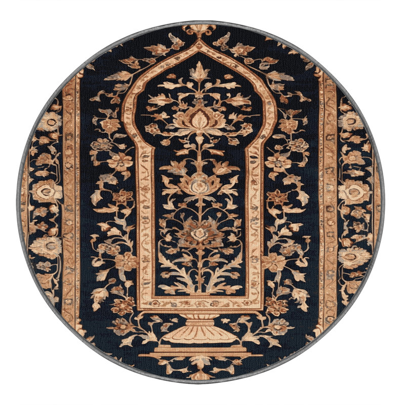 Machine Washable Persian Gray Area Rug, Round 5' x 5'