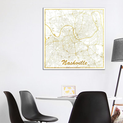 Nashville Gold Leaf Urban Blueprint Map by Hubert Roguski - Wrapped Canvas Print