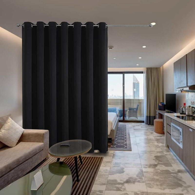 Rideaux occultant pour portes coulissantes en verre de 84 po de long à 1 panneau, rideaux extra larges (noir, l 100 po x L 84 po)