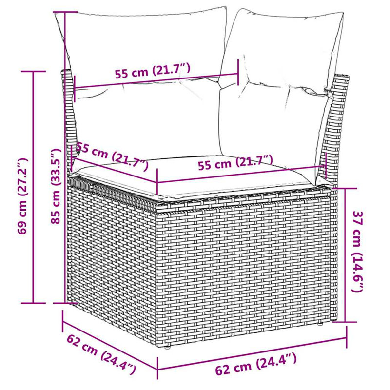  Ensemble de canapé de patio 7 pièces avec coussins en rotin de polyester gris (États-Unis seulement)