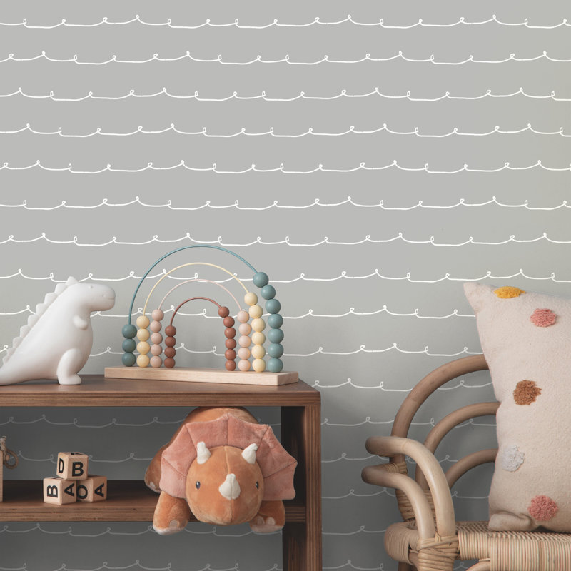 Papier peint à rayures grises Wiggle Line, Gris