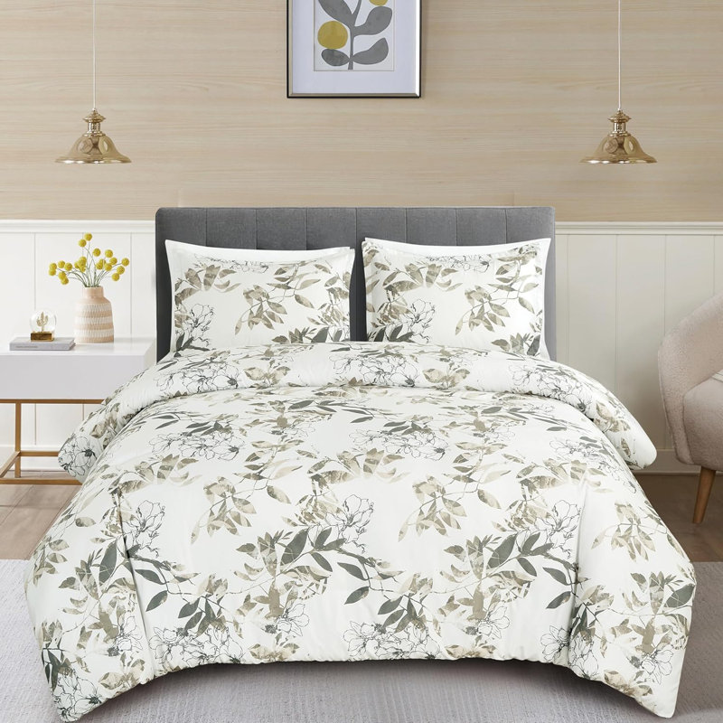 Julia Floral Printed Microfiber Comforter Set, Full Comforter + 2 Standard Shams