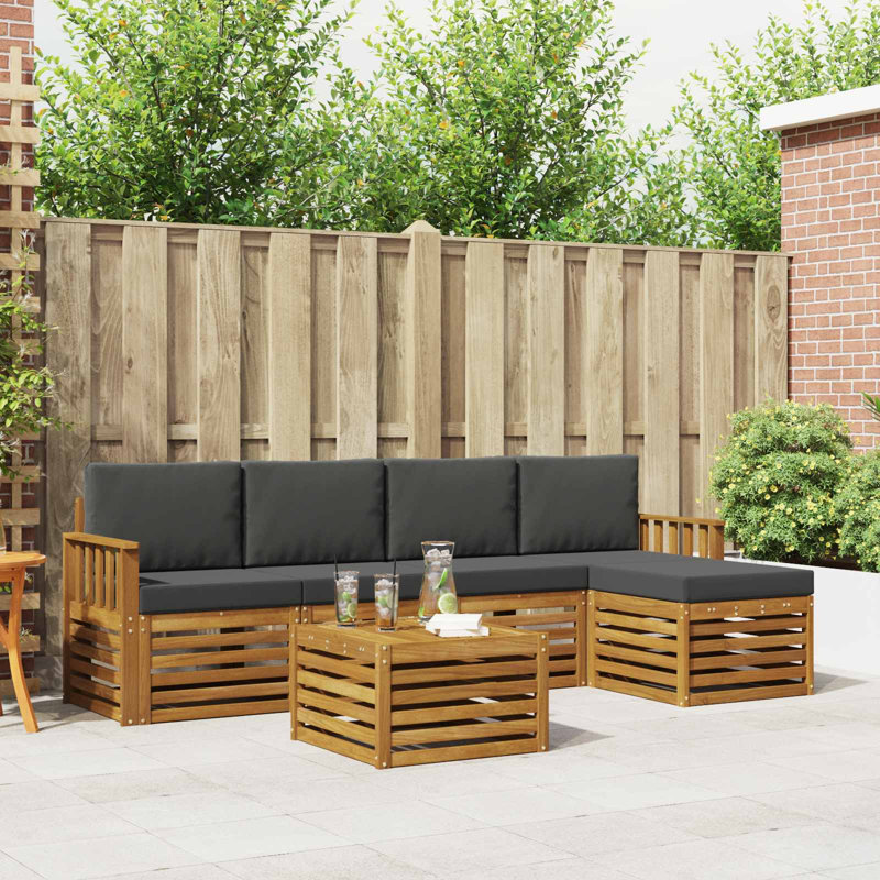  Ensemble de canapé 6 pièces en bois d'acacia naturel et anthracite massif