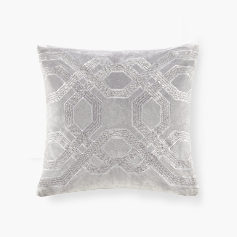 Silver Embroidered Square Pillow with Goose Feather Insert