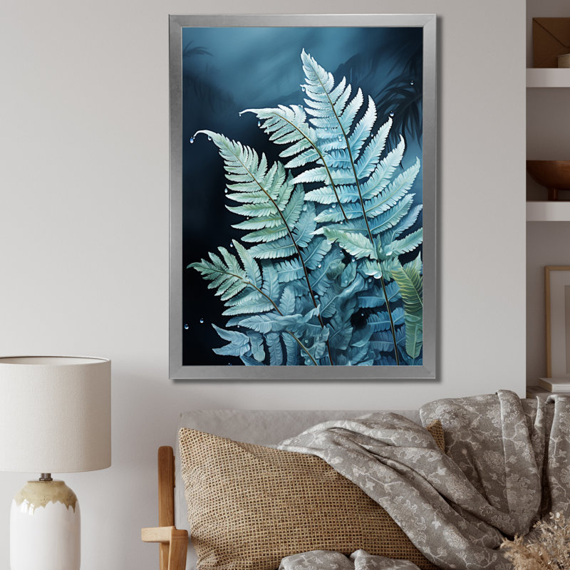 Ferns Turquoise Delight, reproduction d'art sur toile, H 32 po x l 16 po x P 1 po, Encadrement argenté