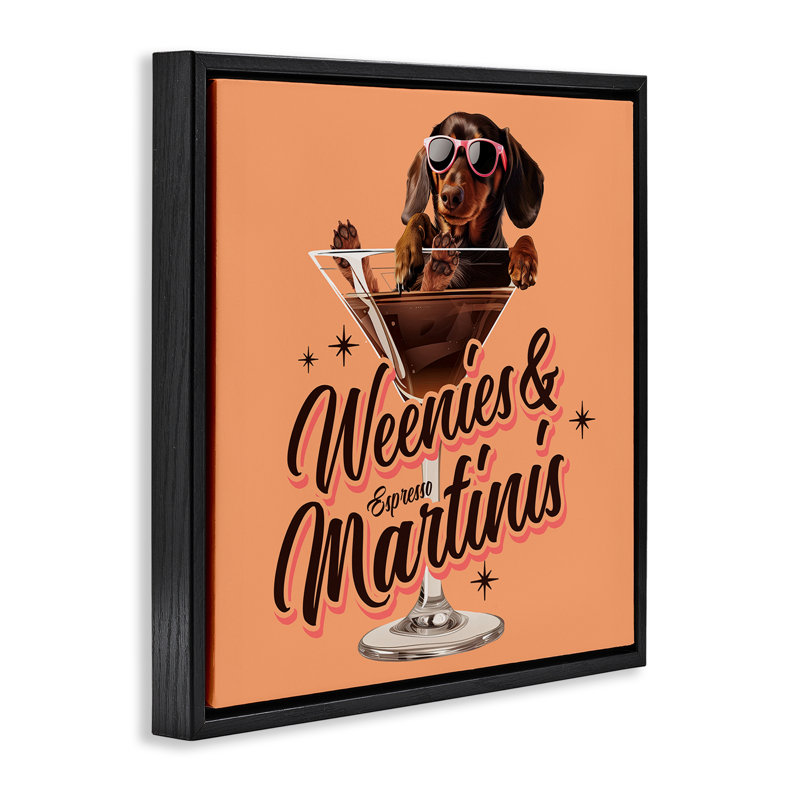  Art mural sur toile Weenie's & Espresso Martinis par Jim Baldwin, Cadre flottant noir de jais, H 18 po x l 18 po