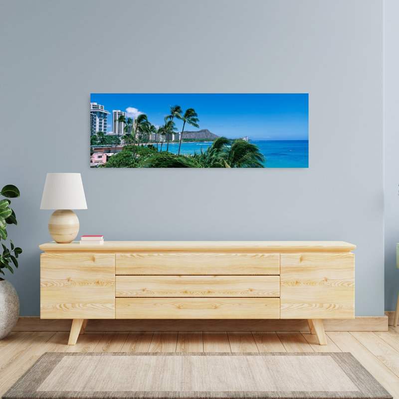 Palm Trees On The Beach Waikiki Beach Honolulu Oahu Hawaii USA by Douglas Peebles - Wrapped Canvas Panoramic Print