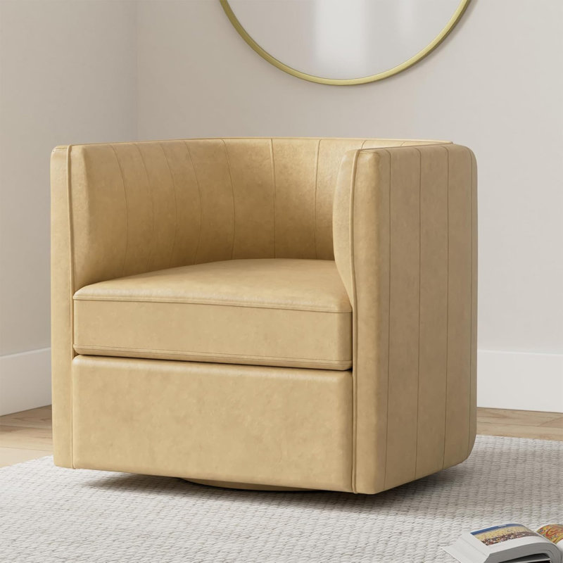 Fauteuil demi-tonneau pivotant de 31,1 po Murtaugh, Similicuir brun clair