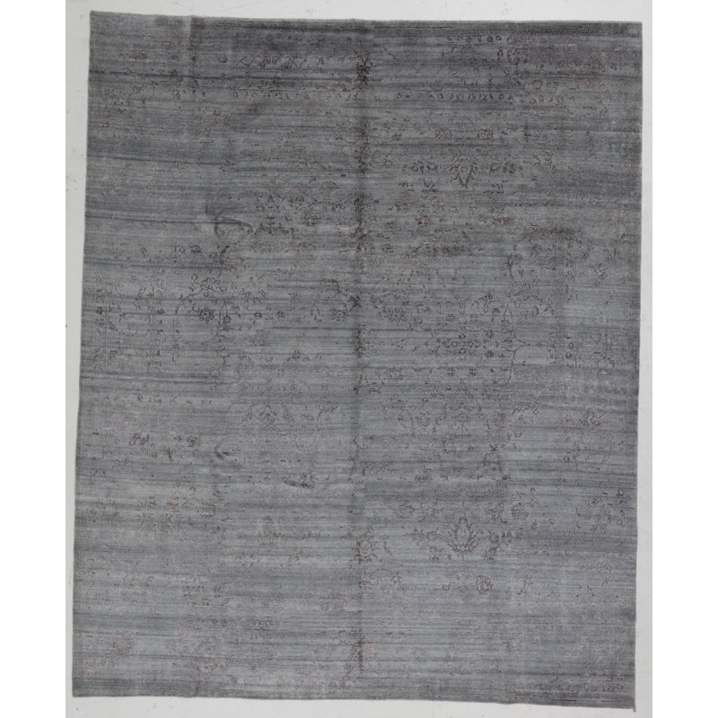 Hand Knotted Abstract Area Rug in Silver