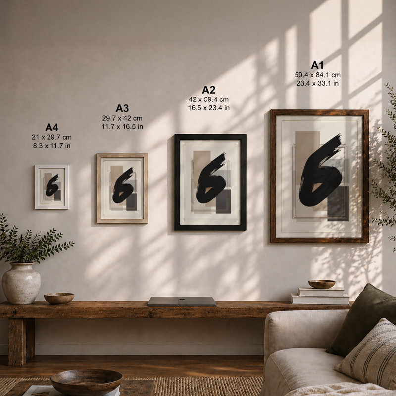 Curved Form and Geometry Minimalist - Framed Print, A4 - 29.7 x 21.0 cm, Walnut