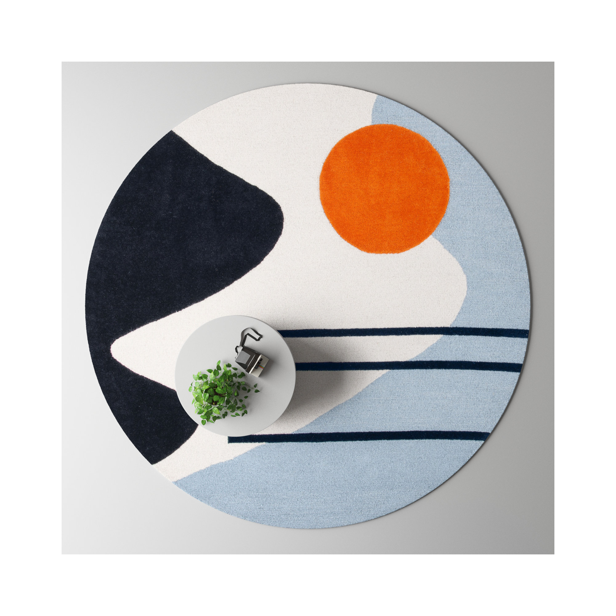 Felipe Wool Ivory / Blue Rug, Round 10'