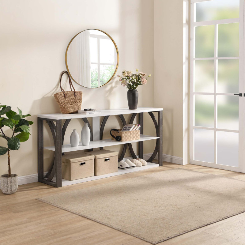 Arnedra 3-Tier Industrial Console Table, White/Gray