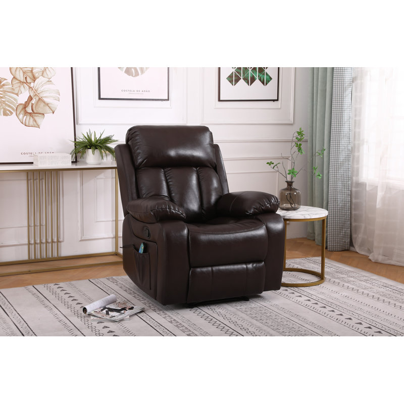 Analiha 91cm Wide Wing Chair Recliner, Brown Leather Match