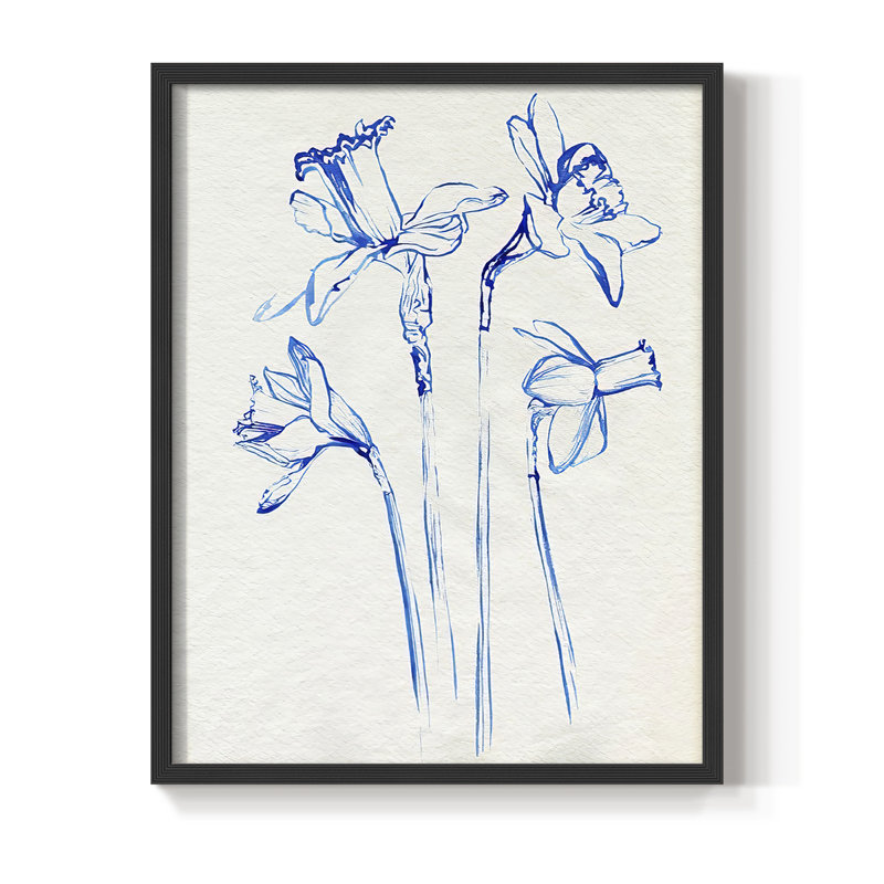 Inky Daffodils II, reproduction encadrée - bois massif, H 21 po x l 17 po, Noir, noir, noir, noir