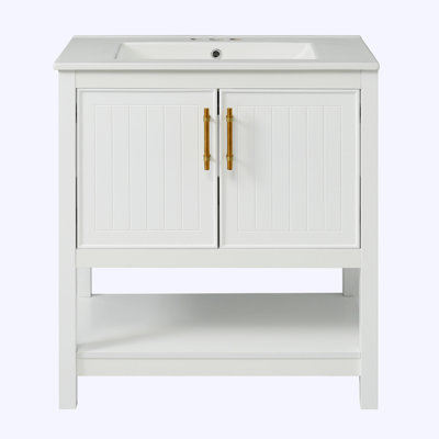 Bathroom Vanity with Ceramic Sink and Versatile Storage
