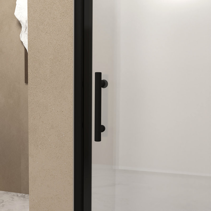 36"X 72" Pivot Shower Door, Aluminum Frame, Half Frame ,1/4"(6Mm) Tempered Glass, Matte Black