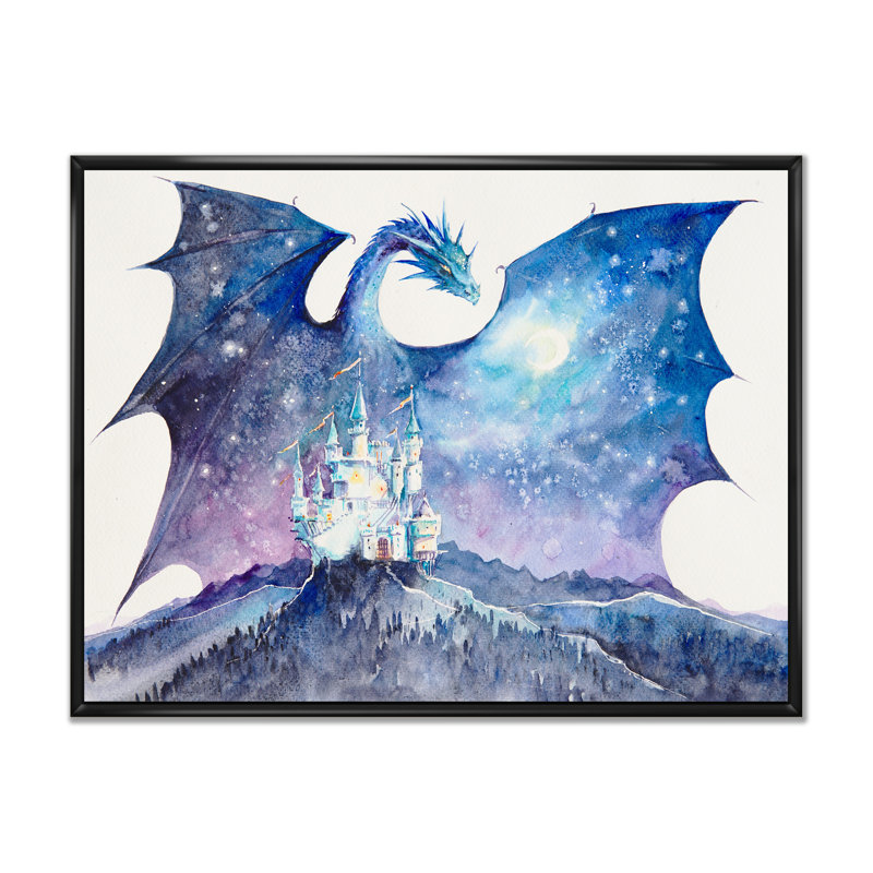 " Dragon Castle Guard Castle ", 8" H x 12" W x 1" D, Black Floater Framed Canvas