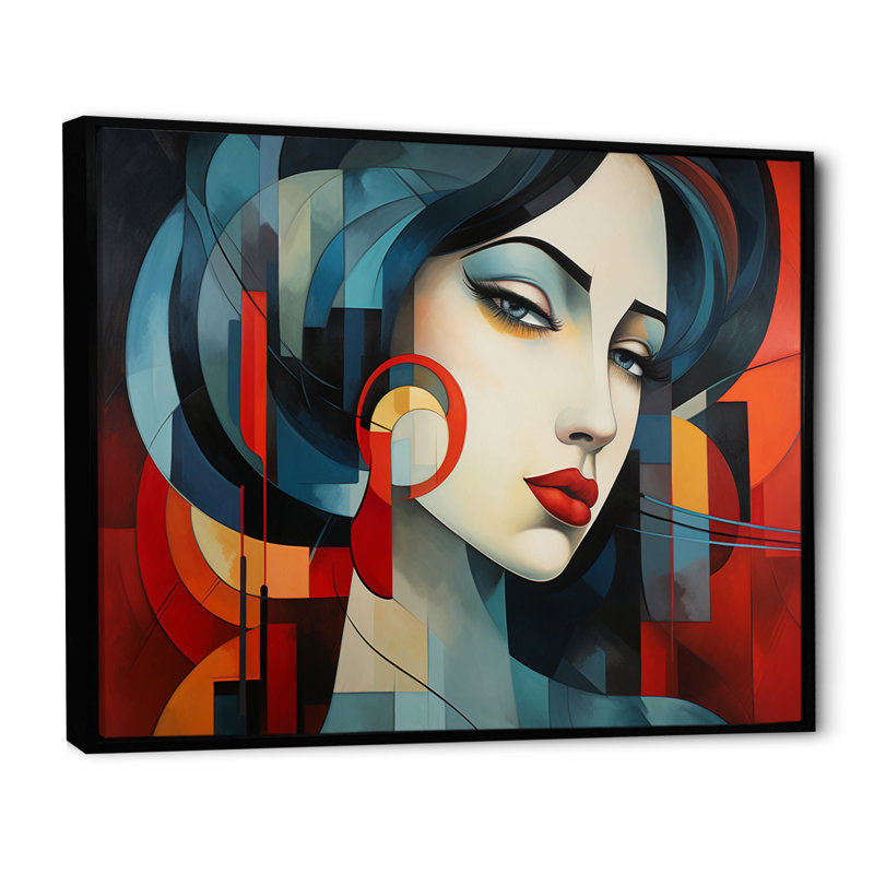 " Cubism Art Modern ", Black Floater Framed, 16" H x 32" W