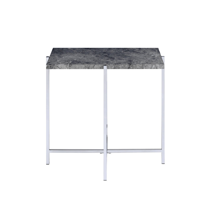 Charmante table de bout à dessus en faux marbre avec finition chromée durable, rehaussant tout espace, Gris