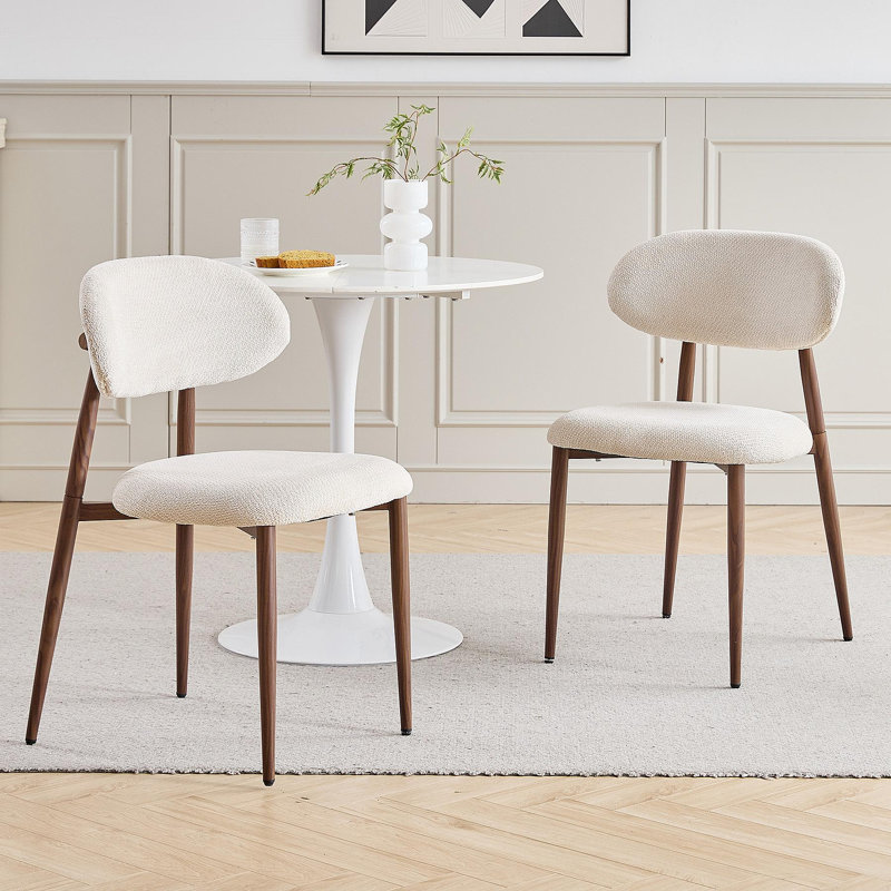 Upholstered Linen Blend Dining Chair in Beige, 2, Dark brown