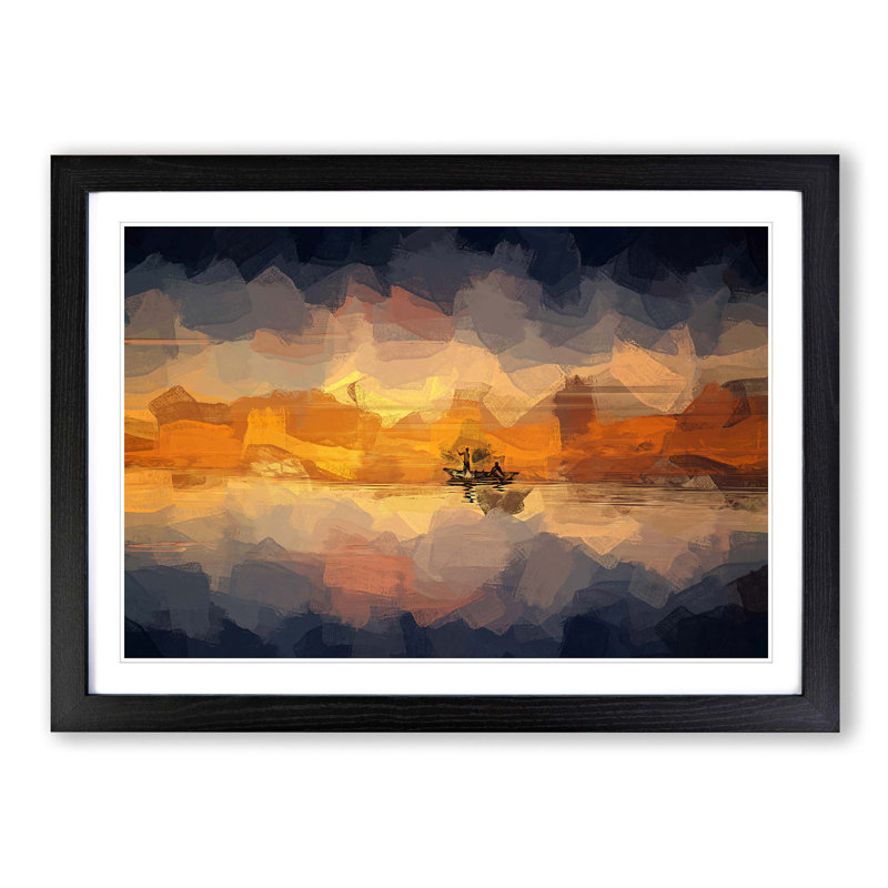 A Boat at Sunset in Abstract - Picture Frame Graphic Art Print, Black Framed, 27cm H x 36cm W x 2cm D