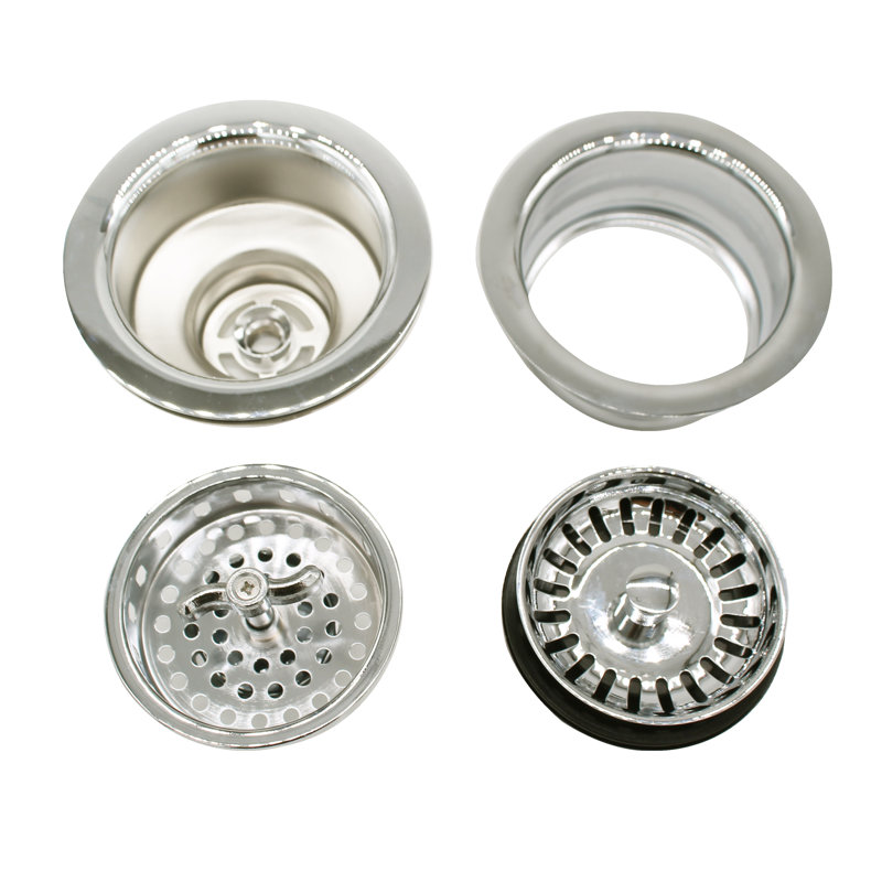Combo garniture de drain d'évier de cuisine et bride d'évacuation avec crépines à panier, Nickel poli