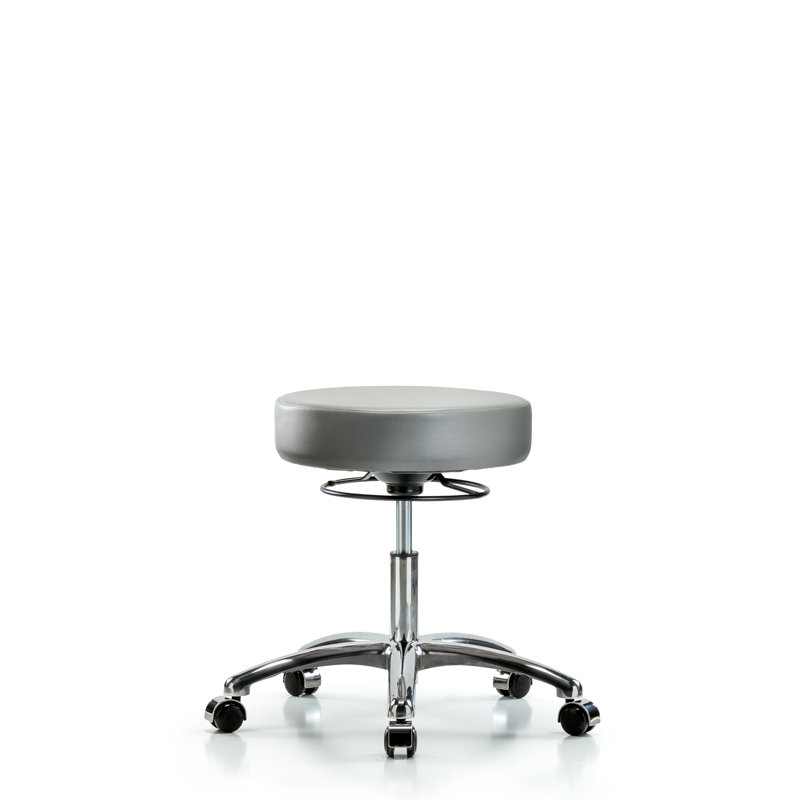 Tabouret en vinyle sans dossier chromé - hauteur de bureau avec roulettes en vinyle Storm Supernova, Argent, Argenté, 23.25"