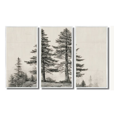 Ensemble de grandes reproductions d'art mural rétro, "Pine Trees On Mountain - Pine"