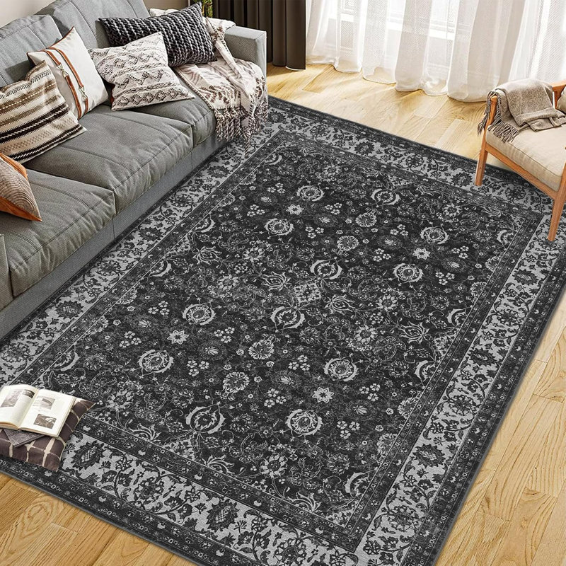 Non-Slip Washable Kitchen & Hallway Runner Rug, Low Pile Vintage Floral, Stain Resistant, Rectangle 10' x 13'