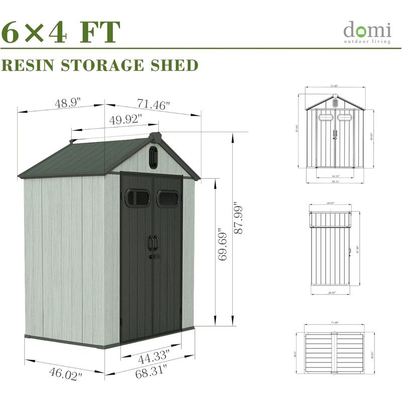 5X3ft Outdoor Resin Storage Shed With Transparent Windows & Louvered Vents, Plastic Tool Shed With Double Lockable Doors & Gable Roof, Outside Garden Shed For Backyard, Patio, Lawn, Gray