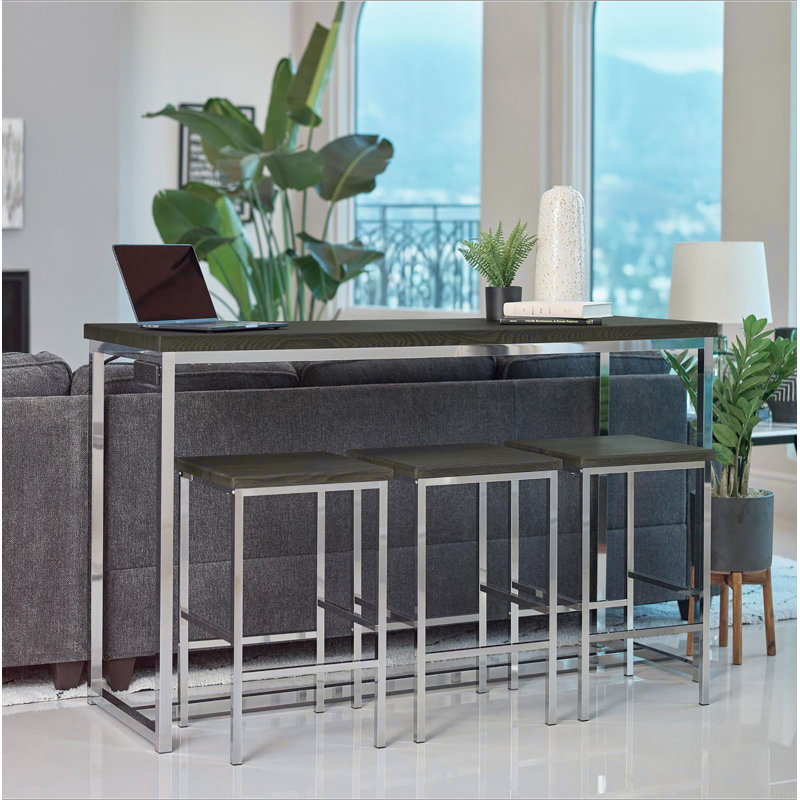 Ensemble de tables de comptoir 4 pièces en chêne foncé et chrome
