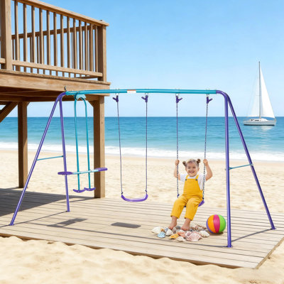 Swing With Metal Frame And A Glider, Two Seats For Outdoor Activities, Adjustable Ropes Comfort, 396Lbs Weight Capacity, Establish Balance Backyard Develop Core Skills, Limit