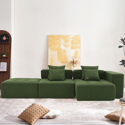 Canapé modulaire en velours côtelé de 105 po avec méridienne, canapé en forme de L sans siège et siège profond, canapé-lit modulaire minimaliste pour salon